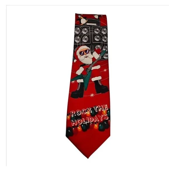 Rock the Holidays Santa Christmas Tie Santa Playing Guitar Novelty Necktie - Picture 2 of 3